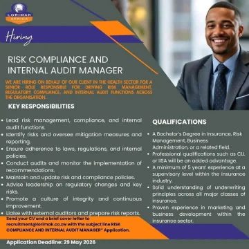 Corporate Governance: Lorimak Risk Compliance and Internal Audit Manager Vacancy