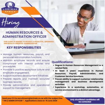Apply for the Lorimak Africa HR and admin officer vacancy.