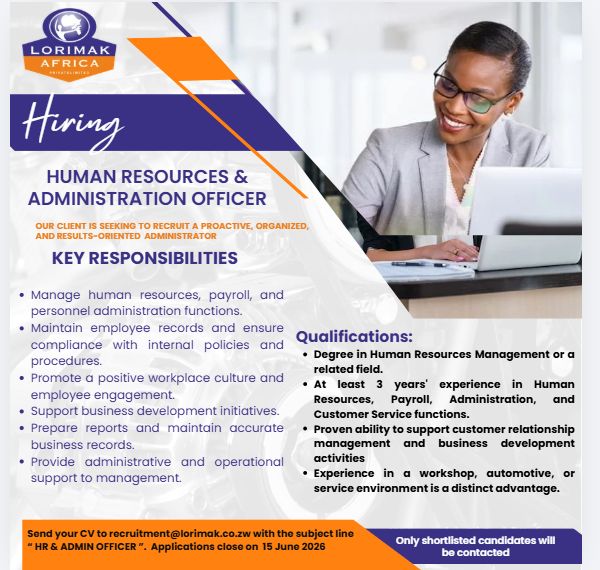 Apply for the Lorimak Africa HR and admin officer vacancy. Apply for the Lorimak Africa HR and admin officer vacancy.