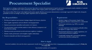 BAK Logistics Procurement Specialist Vacancy Open for Experienced Supply Chain Professionals