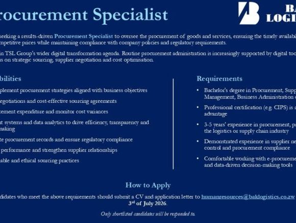 BAK Logistics Procurement Specialist Vacancy Open for Experienced Supply Chain Professionals