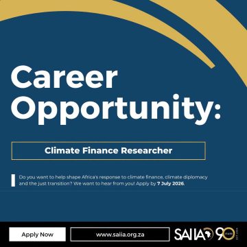 Apply for the SAIIA Climate Finance Researcher (CFR0626) role in Cape Town - Salary ZAR600,000–ZAR750,000 per year