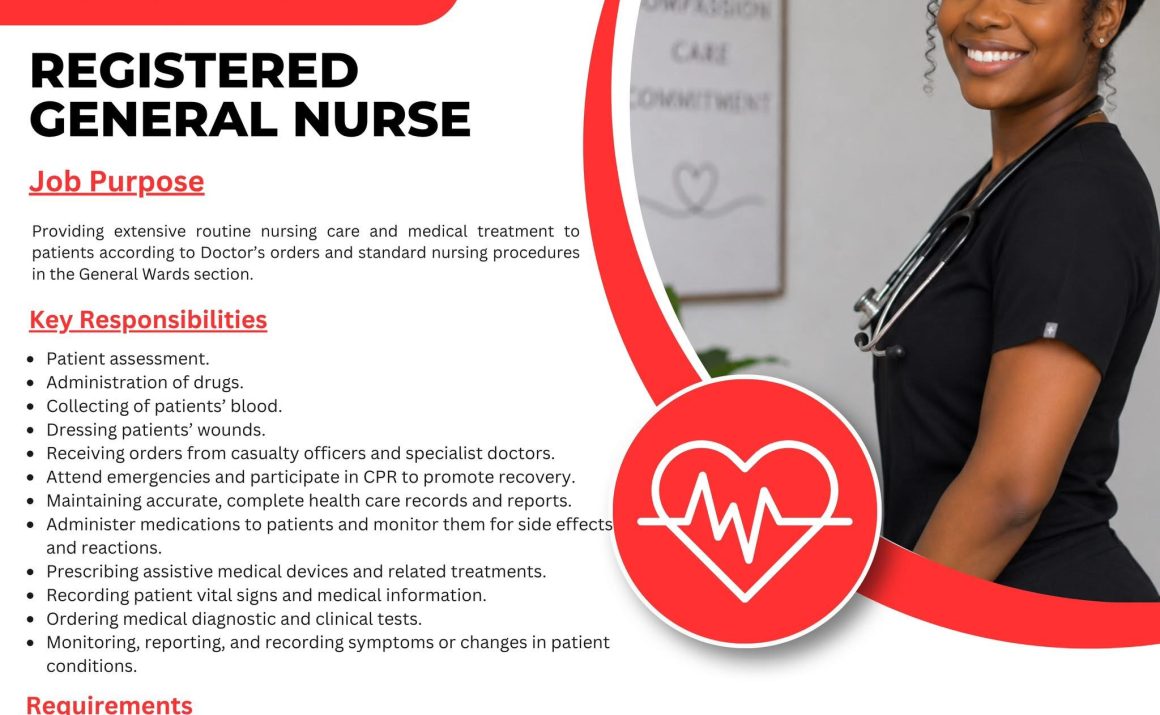 Apply for the HealthPoint general nurse / Registered General Nurse vacancy in Harare.