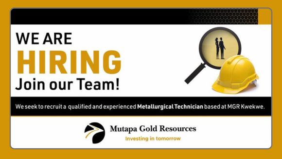 Apply for the Metallurgical Technician vacancy at Mutapa Gold Resources (MGR) in Kwekwe.