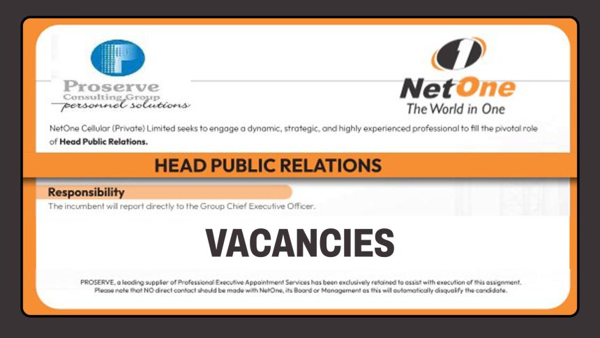 Apply for the NetOne Head Public Relations vacancy via Proserve Consulting. Apply for the NetOne Head Public Relations vacancy via Proserve Consulting.