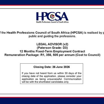 Medical Law & Regulatory Affairs Careers: HPCSA Legal Advisors Vacancies Medical Law & Regulatory Affairs Careers: HPCSA Legal Advisors Vacancies
