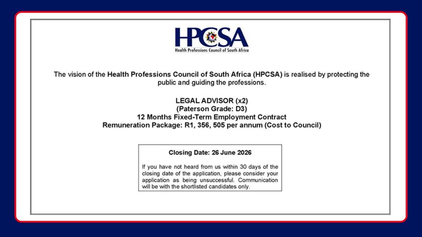 Medical Law & Regulatory Affairs Careers: HPCSA Legal Advisors Vacancies