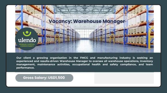 Apply for the Warehouse Manager vacancy. Offering a gross salary of USD 1,500.