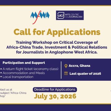 Apply for the Journalists Training Workshop on Africa-China trade, investment and political relations in Accra, Ghana. Apply for the Journalists Training Workshop on Africa-China trade, investment and political relations in Accra, Ghana.