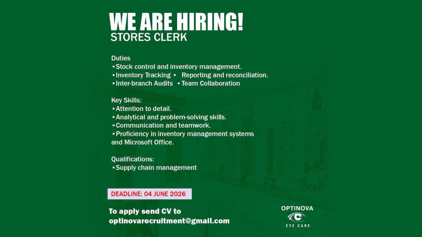 Logistics & Health Retail Careers: Optinova Eye Care Stores Clerk Vacancy