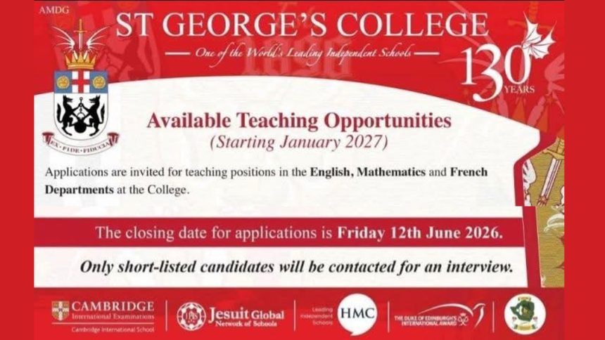 Apply for St George’s College teacher vacancies in the English, Mathematics, and French Departments