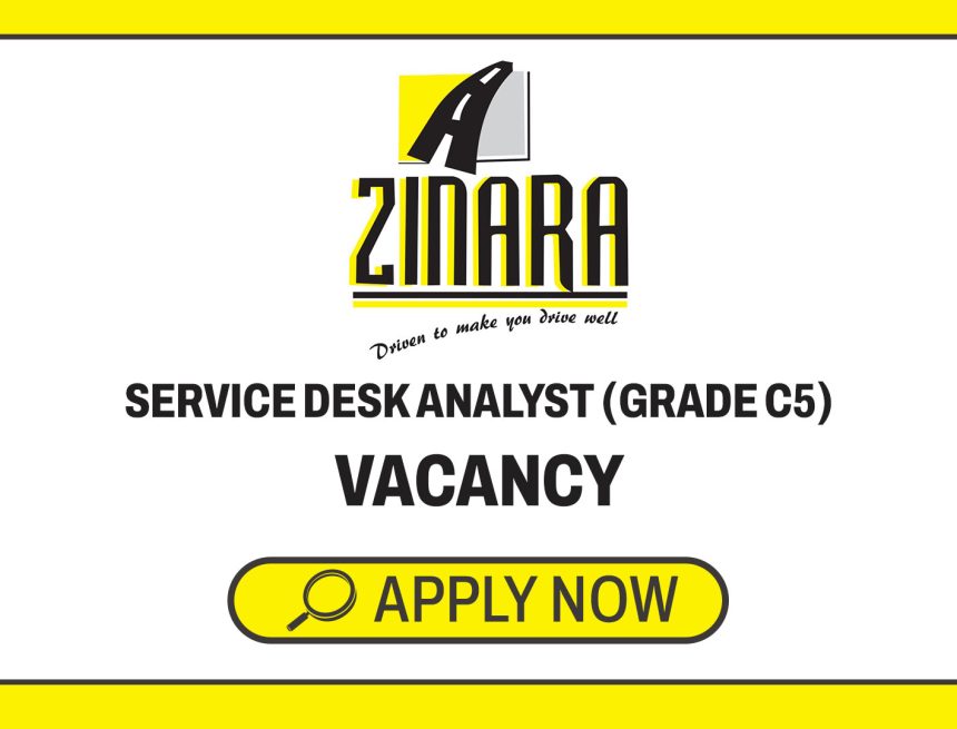 Apply for the Grade C5 ZINARA IT vacancies opening for a Service Desk Analyst in Harare.