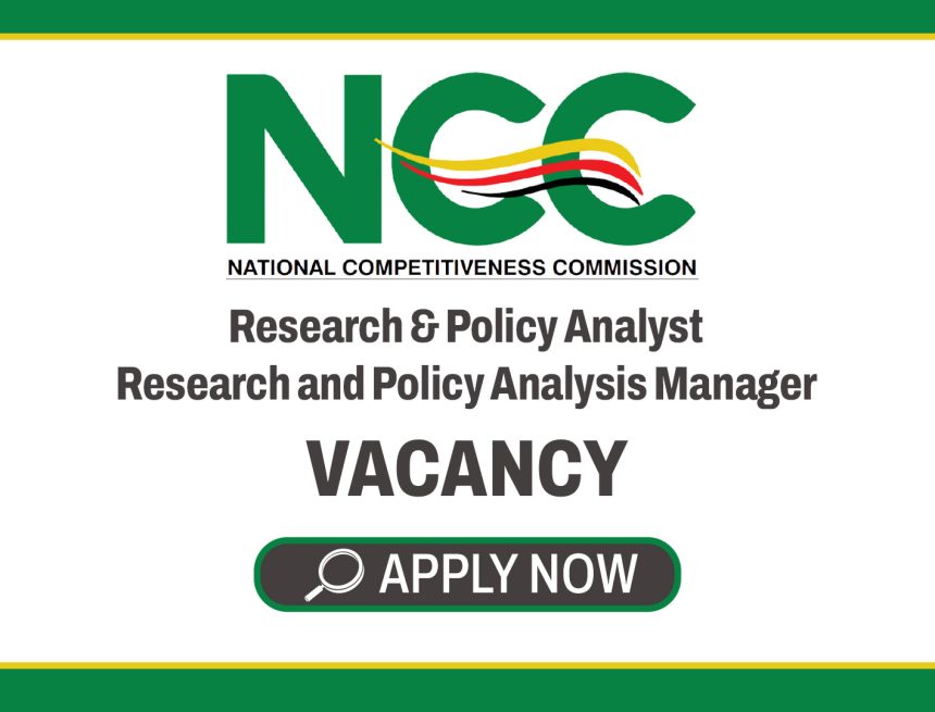 Apply for the NCC Research & Policy Analyst vacancy at the National Competitiveness Commission in Harare.
