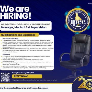 Apply for the IPEC Manager Medical Aid Supervision vacancy in Zimbabwe. Apply for the IPEC Manager Medical Aid Supervision vacancy in Zimbabwe.