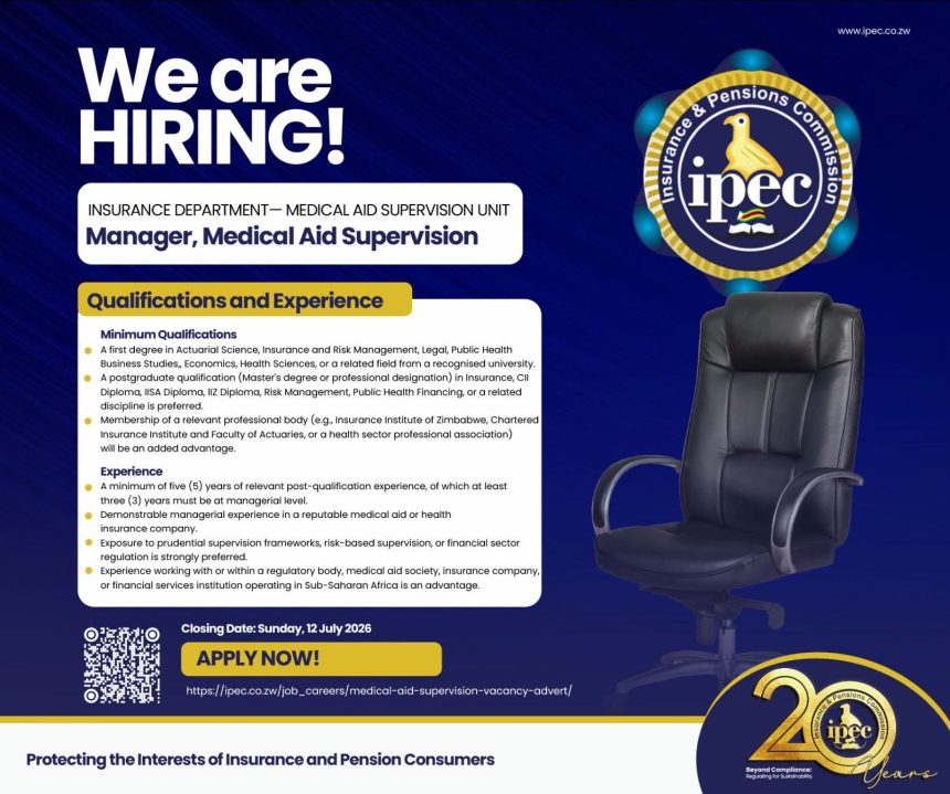 Apply for the IPEC Manager Medical Aid Supervision vacancy in Zimbabwe.