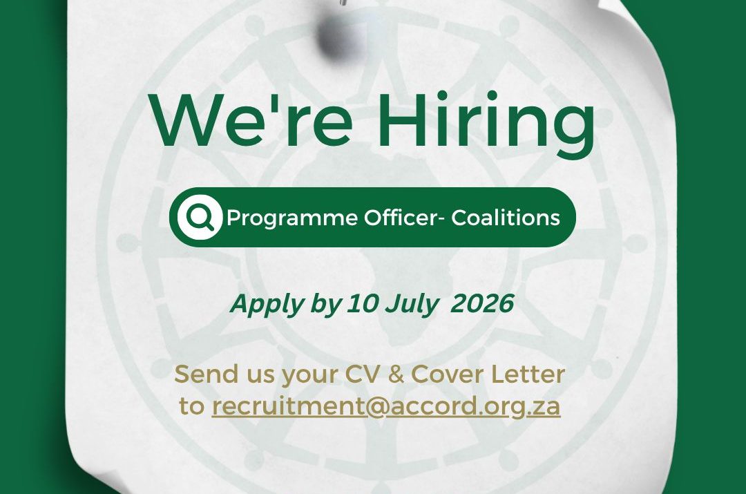 Apply for the Accord Programme Officer governance professional vacancy in Durban.