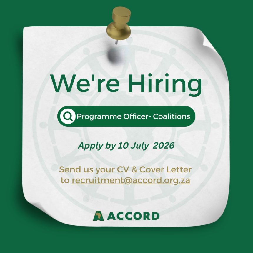 Apply for the Accord Programme Officer governance professional vacancy in Durban. Apply for the Accord Programme Officer governance professional vacancy in Durban.