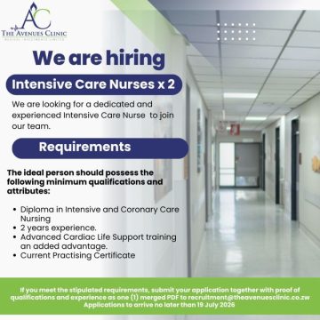 Apply for Intensive Care Nurses vacancies at The Avenues Clinic in Harare