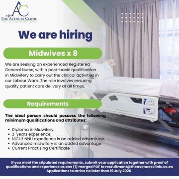 Apply for Midwives x 8 vacancies at The Avenues Clinic Medical Investments Limited in Harare