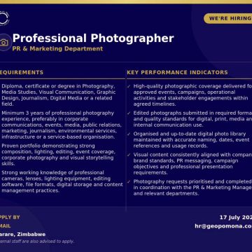 Geo Pomona Professional Photographer Vacancy in Harare