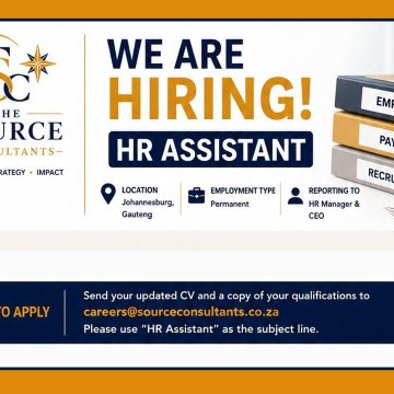 Apply for the The Source Consultants HR Assistant vacancy supporting recruitment, payroll, onboarding, and employee relations in Johannesburg Apply for the The Source Consultants HR Assistant vacancy supporting recruitment, payroll, onboarding, and employee relations in Johannesburg