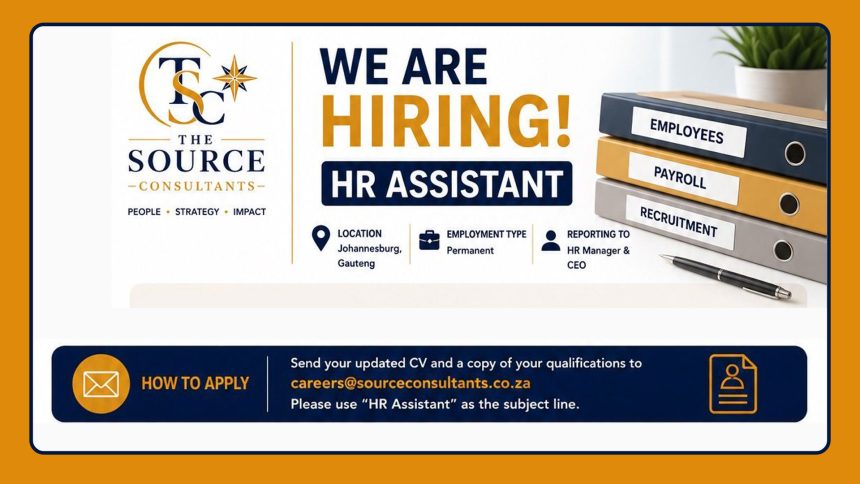 Apply for the The Source Consultants HR Assistant vacancy supporting recruitment, payroll, onboarding, and employee relations in Johannesburg Apply for the The Source Consultants HR Assistant vacancy supporting recruitment, payroll, onboarding, and employee relations in Johannesburg