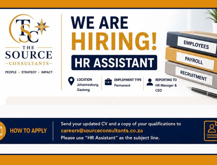 Apply for the The Source Consultants HR Assistant vacancy supporting recruitment, payroll, onboarding, and employee relations in Johannesburg Apply for the The Source Consultants HR Assistant vacancy supporting recruitment, payroll, onboarding, and employee relations in Johannesburg