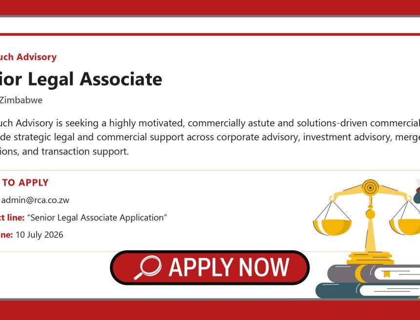 Apply for the Senior Legal Associate vacancy at Red Couch Advisory in Harare. Apply for the Senior Legal Associate vacancy at Red Couch Advisory in Harare.