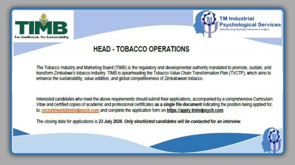 Head of Tobacco Operations Vacancy at Tobacco Industry and Marketing Board (TIMB)