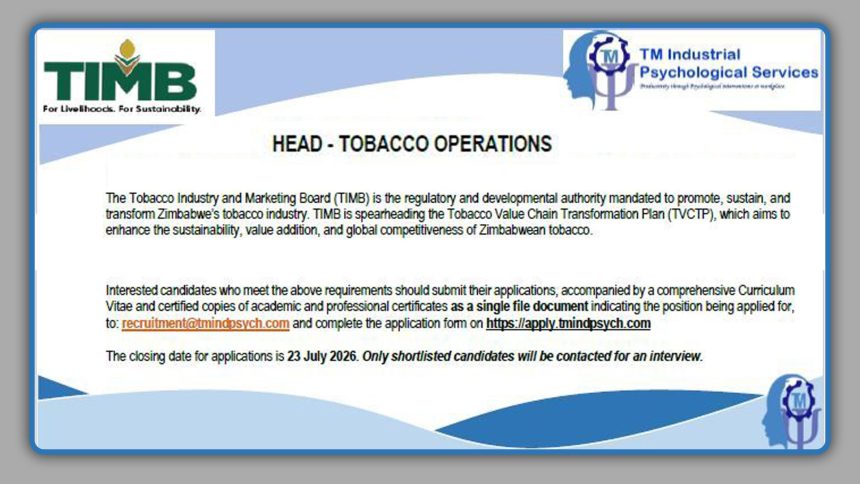 Head of Tobacco Operations Vacancy at Tobacco Industry and Marketing Board (TIMB)