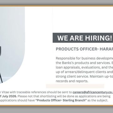 Apply for the Products Officer vacancy at African Century Bank in Harare. Apply for the Products Officer vacancy at African Century Bank in Harare.