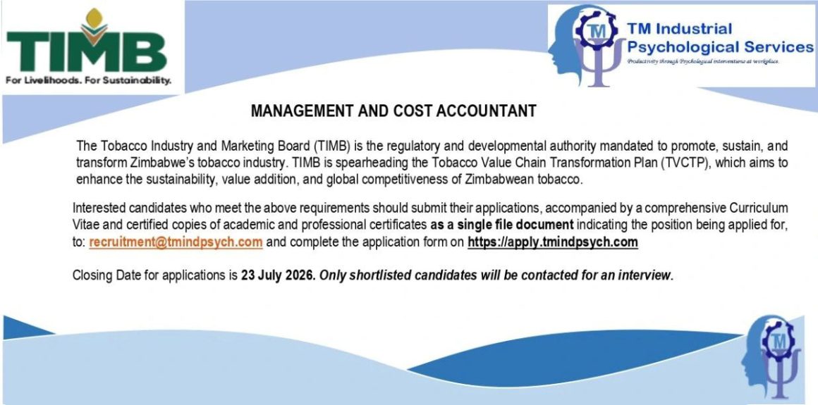 Management and Cost Accountant – Tobacco Industry and Marketing Board (TIMB)