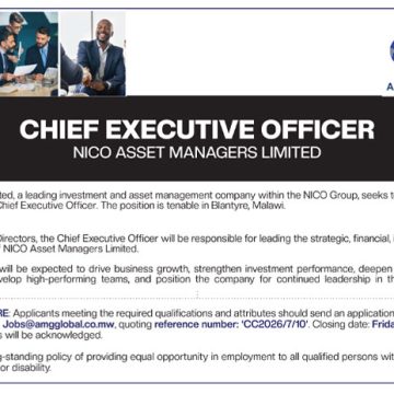 Apply for the Chief Executive Officer vacancy at NICO Asset Managers Limited in Blantyre, Malawi