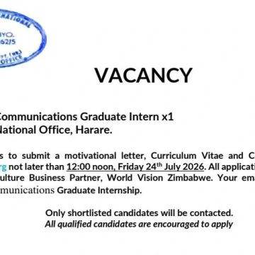 Apply for the Communications Graduate Intern vacancy at World Vision Zimbabwe in Harare