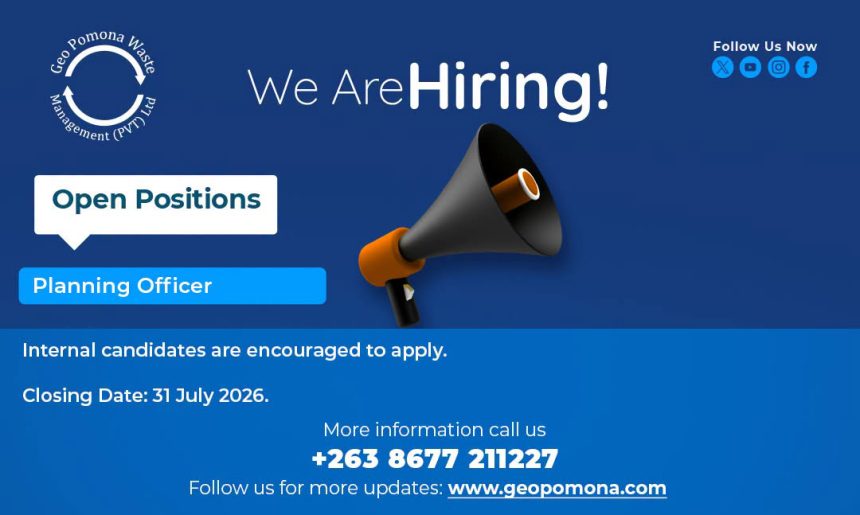 Planning Officer Vacancy 2026: Pomona Geo Waste Management Hiring in Zimbabwe