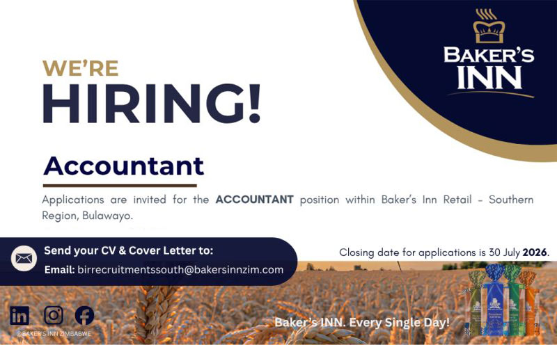 Application open for suitably qualified Accountant vacancy at Baker's Inn in Bulawayo